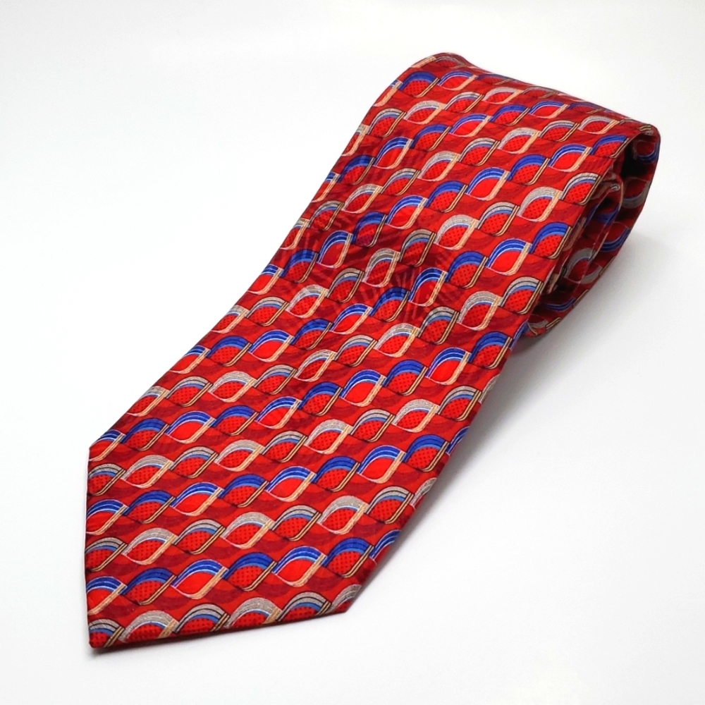 Jos A Bank Red Blue Link Silk Tie EUC